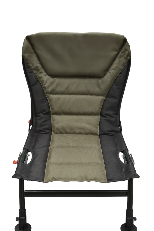 Complete carp fishing setup with adjustable chair, bivvy shelter, and accessories on a lake bank - ideal for B2B wholesale procurement